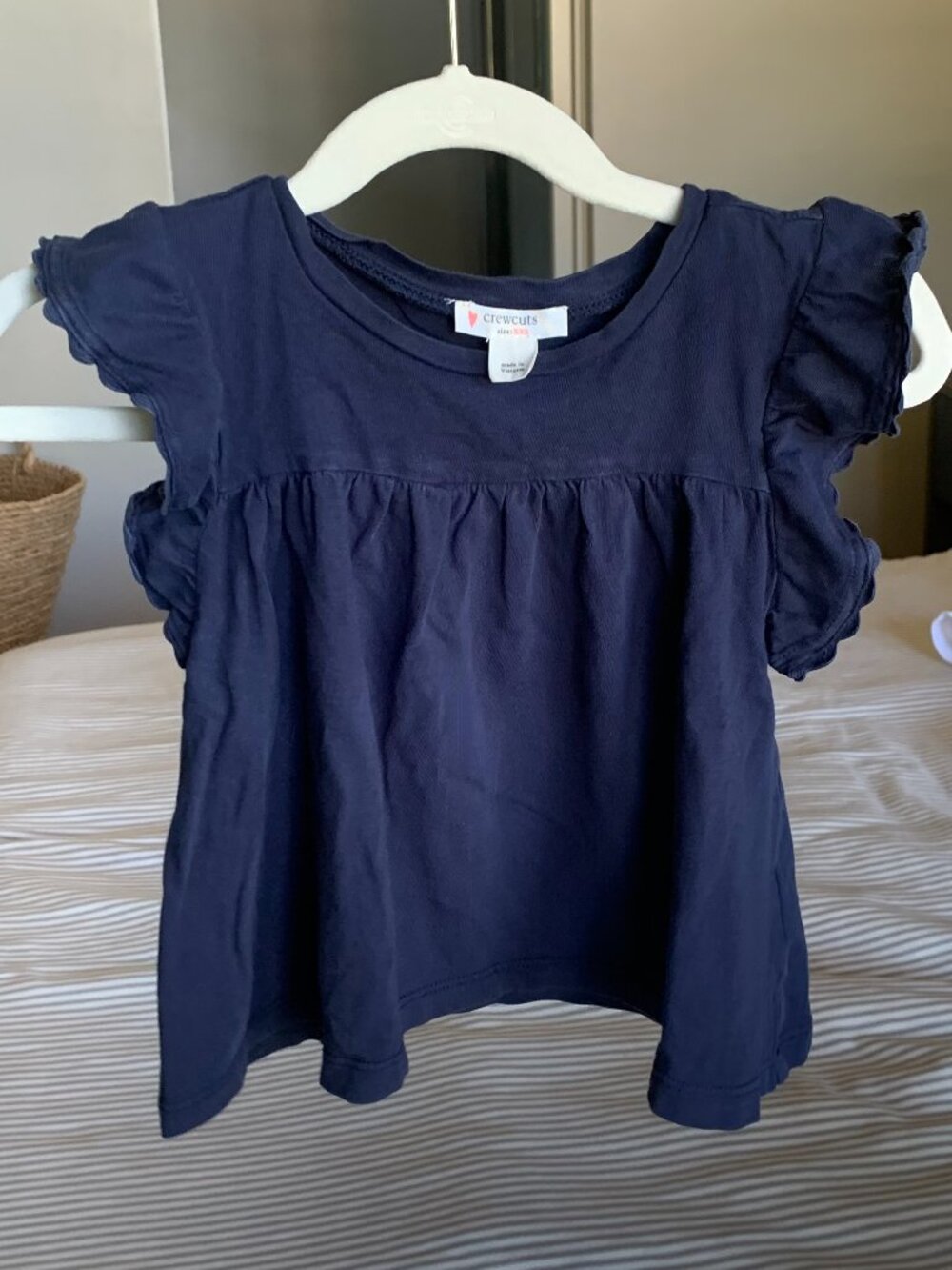 Crewcuts Navy Ruffle Sleeve Top | Girls XXS 2–3 | Classic Flutter Sleeve Tee